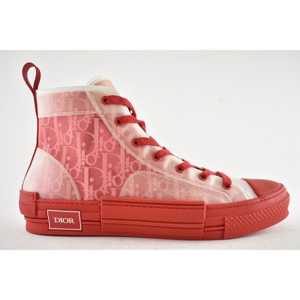 Dior Mens B23 Red Oblique Logo Transparent High Top Lace Up Flat Sneaker 44 11 - Picture 2 of 11